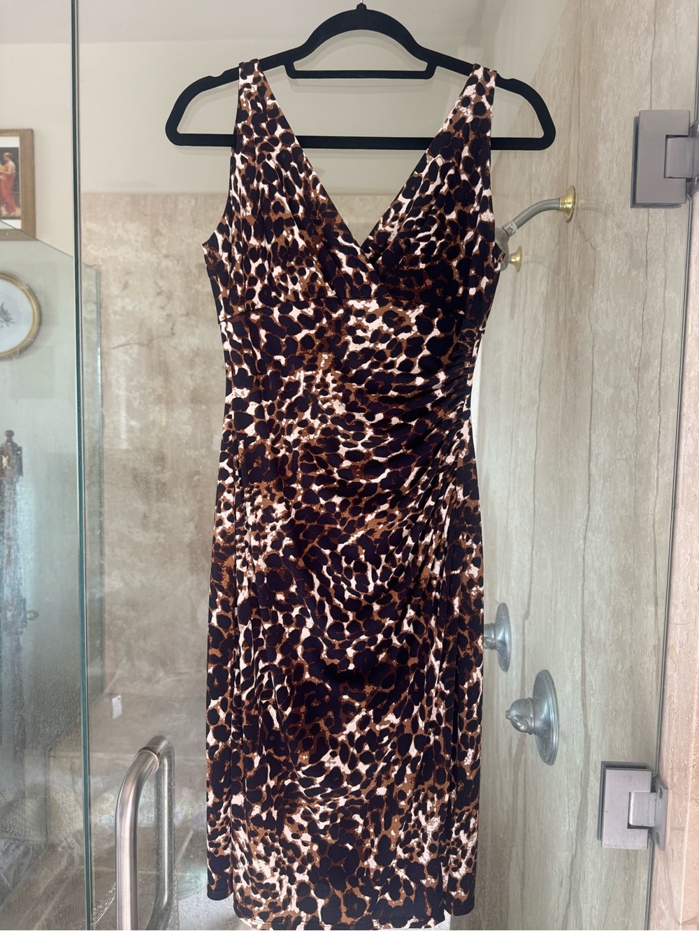 Ralph Lauren Leopard-Print V-Neck Midi Dress - Black & Brown